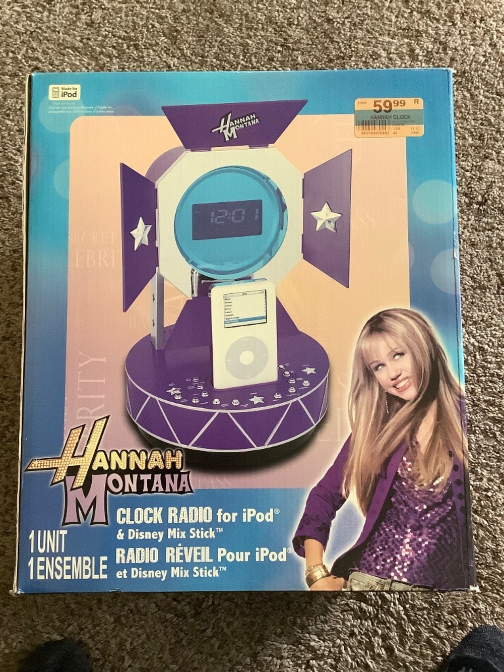 HANNAH MONTANA Clock Radio for iPod & Disney Mix Stick 2007 Miley Cyrus NEW